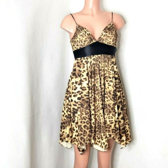 CACHÉ | Sexy Leopard Print Dress Cut Out Back Handkerchief Hem - Picture 1 of 13